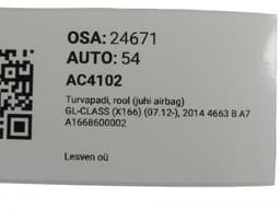 MERCEDES-BENZ A1668600002 A16686000029116 Steering Wheel Airbag MERCEDES-BENZ GL-CLASS (X166) (2012-2019) — thumbnail 3