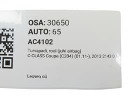 MERCEDES-BENZ A00086059039116 A0008605903 Steering Wheel Airbag MERCEDES-BENZ C-CLASS (W204) (2007-2013) — thumbnail 4
