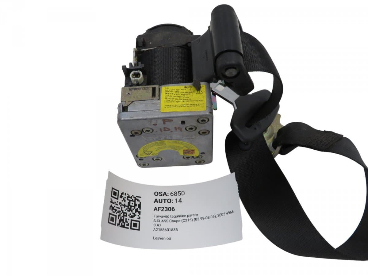 MERCEDES-BENZ A21586018859C94 A2158601885 2158601885 Seat Belt Rear Right MERCEDES-BENZ S-CLASS Coupe (C215) (1999-2006)