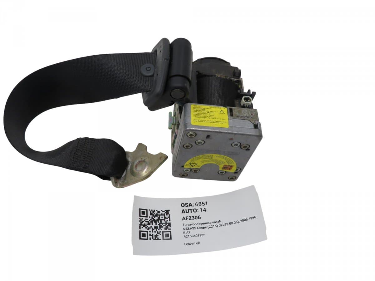 MERCEDES-BENZ A21586017859C94 A2158601785 2158601785 Seat Belt Rear Left MERCEDES-BENZ S-CLASS Coupe (C215) (1999-2006)