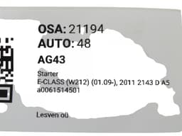 MERCEDES-BENZ A0061514501 A6519060026 Starter motor MERCEDES-BENZ E-CLASS (W212) (2009-2016) — thumbnail 6