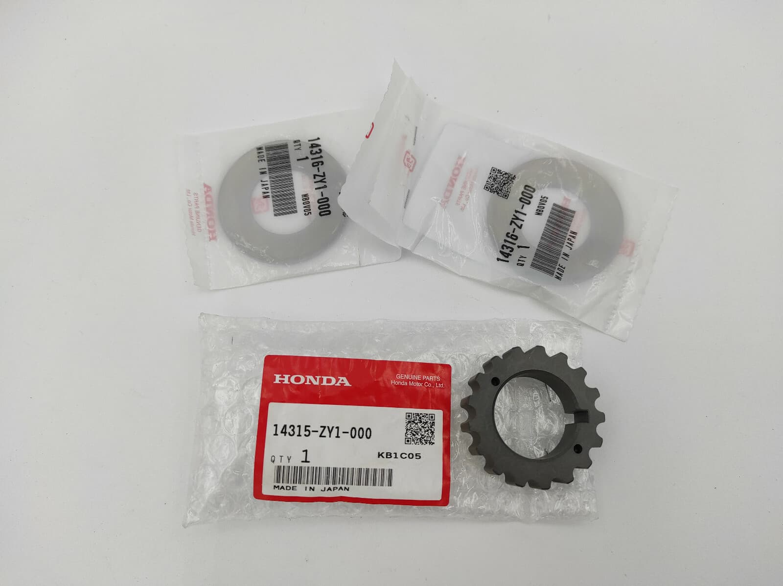 HONDA OEM Honda Pulley Timing 14315-ZY1-000 and Flange 2 pcs 14316-ZY1-000 for BF20