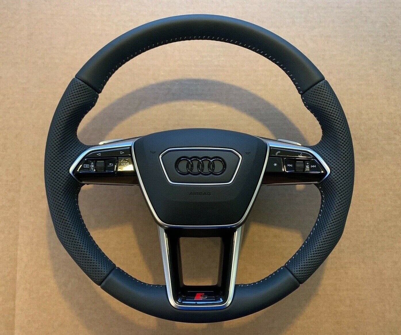 AUDI Audi A6 A7 A8 Q8 4K 4N 4M OEM S-line Steering Wheel with Paddles Black Logo