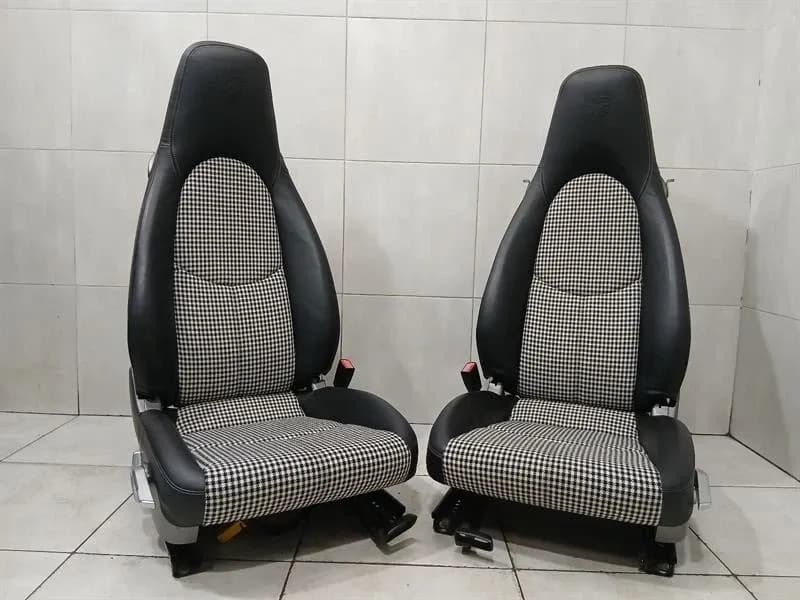 PORSCHE PORSCHE 911 997 987 HERITAGE SPORT SEATS BLACK LEATHER HOUNDSTOOTH SET 4-WAY