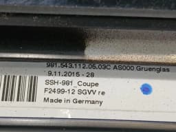PORSCHE Porsche Cayman 981 GT4 Right Rear 1/4 Glass 98154311205 Door Window 1/4 Rear RH — thumbnail 5